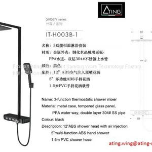 Black Colour Metal Case PPA Water Way Thermostatic Shower System thumbnail-2