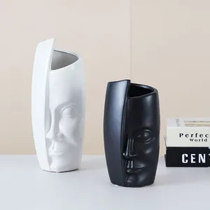 Creativity Matte White Black Face Ceramic Vase Decor Decoration, Flower Arrangement thumbnail-2