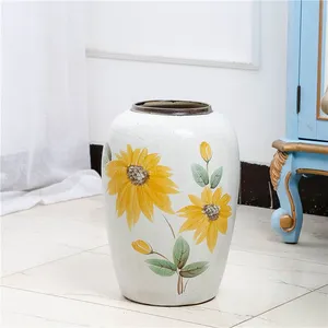 Fashion Modern Simple Style White Hand Paint Sunflower Ceramic For Living Room Decor thumbnail-2