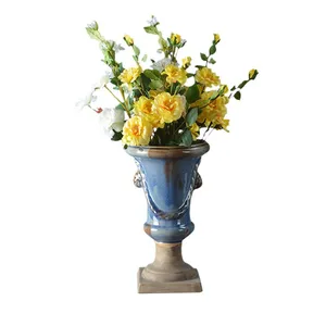 Hand Made Blue Cream Retro European Countryside Ceramic Flower Vase For Succulent thumbnail-5