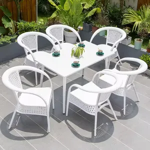 White Dining Chair Rattan Garden Outdoor Patio Chairs thumbnail-2