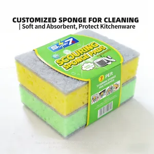 Custom High Density Strong Cleaning Kitchen Scrub Sponges Household Cleaner Kitchen Sponge Green Scouring Pad thumbnail-2