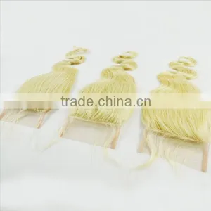 Lace Closure Blonde Hair Bundles With Lace Closure Virgin Hair Silk Base Free Part Closure thumbnail-5