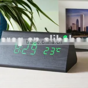 Freeship Decorative Table Clocks Control Sensing Alarm Temp Dual Display Electronic LED Clock Vintage Wooden Digital Alarm Clock thumbnail-1
