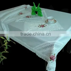 100% Polyester TC CVC Table Cloth WITH RUFFLES,LACE,WATER RESISTANT ,HEAT RESISTANT,WATER PROOF thumbnail-2