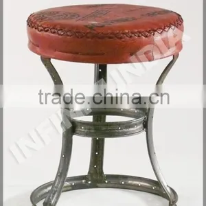 INDUSTRIAL VINTAGE STOOL, IRON LEATHER VINTAGE INDUSTRIAL STOOL/FURNITURE thumbnail-1