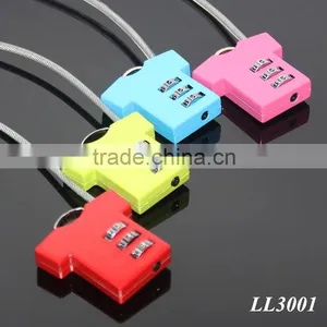 T-shirt Shaped Resettable 3 Digit Travel Luggage Suitcase Alloy Padlock Steel Wire Changeable Combination Lock thumbnail-1