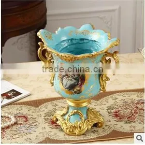 Antique Brass European Porcelain Flower Pots for Home Deco thumbnail-3
