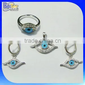 Wholesale Custom Turkish Jewelry Set 925 Sterling Silver Blue Glass Evil Eye Pendant thumbnail-1