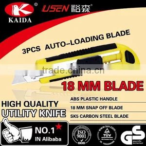 3 PCS Auto Loading Blade Plastic With Rubber Grip Handle 18MM Utility Knife thumbnail-2