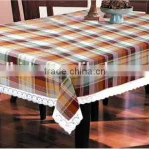 Exporter for Beautiful Square Checks Printed Vinyl Table Cloth With Lace thumbnail-2