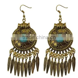 2016 Bohemian Fringed Leaves Tassels Vintage Turquoise Earrings thumbnail-2