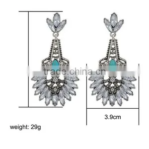 Wholesale Good Quality Vintage Crystal Turquoise Tassels Dangle Earrings For Women thumbnail-3