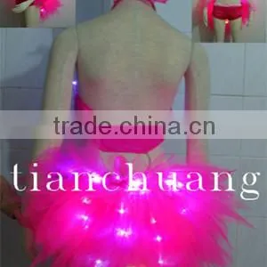 Sexy Belly Dance Dress / LED Ballet Dance Costumes for Sale / Light Pink Night Club Performance Short Dress thumbnail-1
