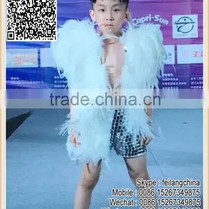 White Children Feather Costume For Stage thumbnail-2