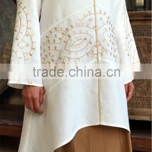OEM Service China Factory Custom Made Knee Length Emdbroidered Summer Linen Quality Tunic thumbnail-3