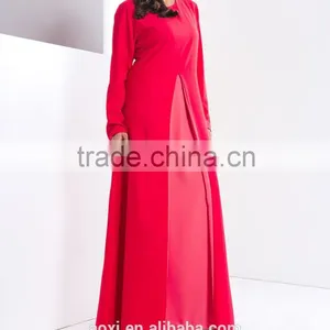 OEM Service China Factory Custom Made Arabic Chiffon Solid Muslim Layers Dress thumbnail-2