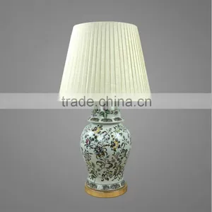 Elegant Printing on Ceramic Body Antique Brass In Metal Base With Fabric Lampshade Vintage Style BedsideTable Lamp thumbnail-1