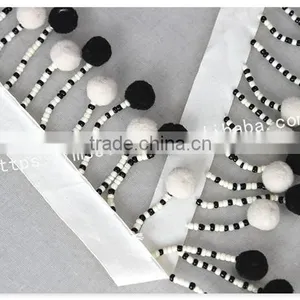Newest 7cm Width Black/white Handmade Beaded Pom Pom Fringe Wholesales thumbnail-5