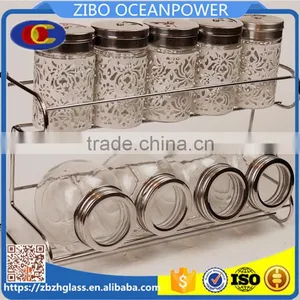 Iron Stand Metal Cover Glass Canister & Spice Jars Set thumbnail-1