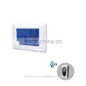 White RF Digital Clock Wireless Weather Station With Blue Backlight Thermometer Hygrometer Barometer 3 Transmitters thumbnail-2