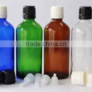 The New 100ml Blue Glass Oil Bottle Clear Amber Green With Black Cap thumbnail-1