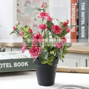 Home Wedding Decoration Artificial Silk Roses Small Potted Bonsai thumbnail-2