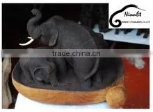 Wood Carved Two Elephants Are in a Pot From Thailand thumbnail-1