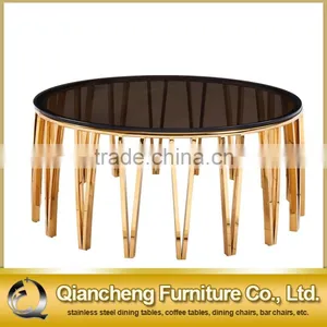 Fancy Black Glass Champagne Gold Coffee Table for Hotel thumbnail-5