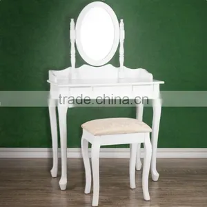 Antique Wooden Dressing Table Set, Wooden Dresser With Mirror and Bench, Make up Table Set thumbnail-1
