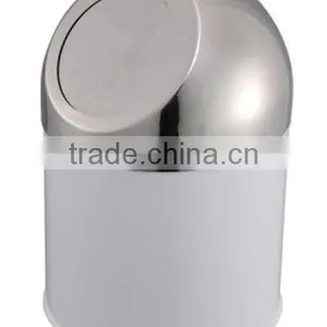 Waste Bin Made of Metal With Flip-in Round Opening in High Dome Top Cover Perfect for Use on Kitchen Table Top or Office Desktop thumbnail-1