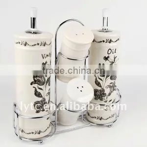 4PCS Ceramic Salt & Oil Vinegar Bottle With Metal Stand,ceramic Spice Jar,ceramic Cruet Set thumbnail-2