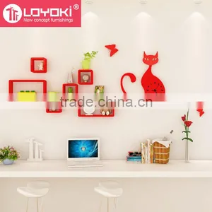 Wall Hanging Home Decorative Wall Mounted Clock New Diy Design Lovely Cat Shape Wooden Wall Clock thumbnail-5