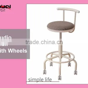 Adjustable Height Movable Studio Footrest Kitchen Swivel Bar Chair With Wheel thumbnail-1