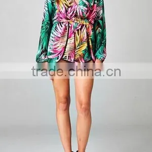 2014 Long Loose Sleeve Print Pattern Casual Wrap Ruffle Romper Jumpsuit for American Street Women thumbnail-4