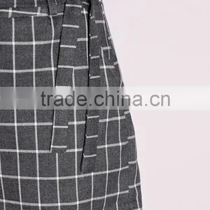 Summer Fashion Grey Double Belted Check Cheap Shorts OEM Service thumbnail-5