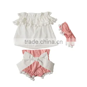 Lace Romper Summer New Design Boutique Baby Girl Clothing Pompom Sets Comfortable Infant and Toddler Clothing thumbnail-3