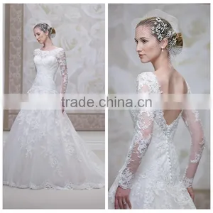 Sexy Low Back Long Sleeve Cathedral Train Wedding Dress Pattern thumbnail-1