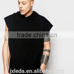 Men Logo Custom Oversized 100% Cotton Black Hooded T-shirt for Promotion thumbnail-1