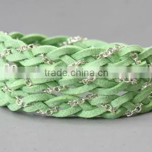 Chain Wrap Suede Cord Bracelet, Triple Suede Cord Leather Wrap Bracelet, Braided Suede Wrap Bracelet thumbnail-1