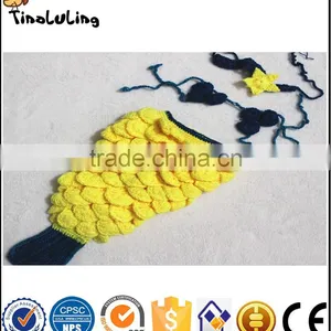 Three Piece Set Newborn Photographing Costume Baby Prop Crochet Yellow Mermaid Tail thumbnail-2