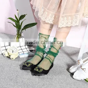 WS-9 Glitter Mesh Socks Sexy Pearl Women Socks Silk Female Transparent Meias Harajuku Funny Sox Elastic thumbnail-4