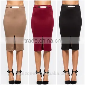 Elasticized Waist Bodycon Fit Pencil Skirt Ladies Office Skirt Wholesale thumbnail-1