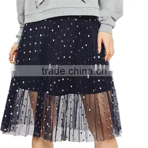 2017 OEM Spring Knee Length Navy Blue Foil Spotted Sequin Skirt thumbnail-6