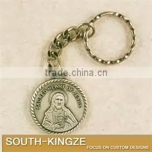 Scared Heart of Jesus Christian Antique Silver Plated Round Metal Keychain Pendant thumbnail-1