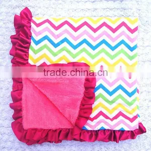 Newborn Infant Colored Cotton Satin Ruffle Chevron Soft Baby Blanket thumbnail-1