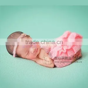 Newborn Mohair Romper Outfit Knit Lace Headband and Romper Set Beautiful Baby Girl Photo Props thumbnail-1