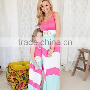 Wholesale Strip Long Dress Rose Red Green White Maxi Dress Mommy and Me Clothing thumbnail-2
