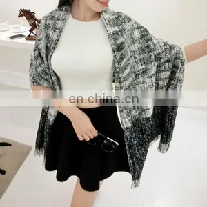 Preppy Style Oversize Faux Wool Crochet Scarves Oblong Mixed Colors Tassels Cape Women Fashion Scarf thumbnail-4