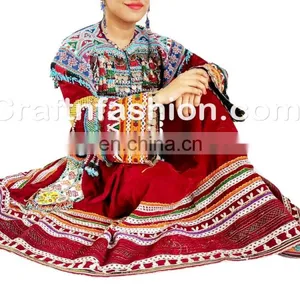 Afghan Bellydance Costume Dress- Afghan Gypsy Tribal Fusion Wedding Frock- Kuchi Handmade With Tassel Dress- Vintage Dress thumbnail-3